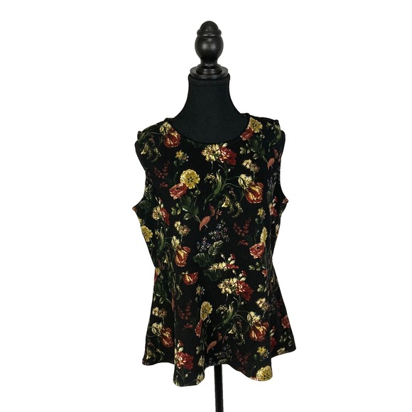 Jules & Leopold Tops - Jules & Leopold Floral Peplum Top XL Black Sleeveless Textured Knit Blouse